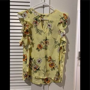 Crescent & Willough White Floral Ruffle Blouse S